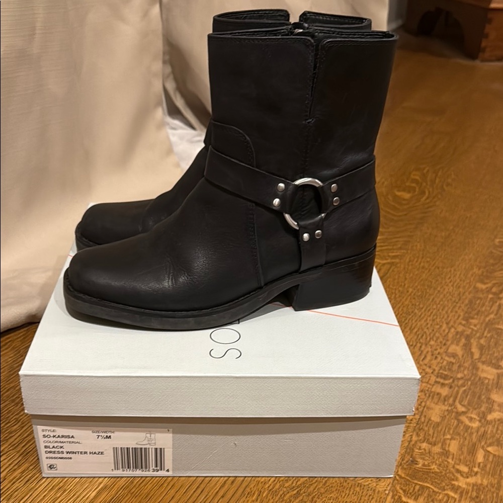 Sole Society Black Combat Boots with Harness Detail